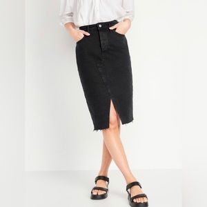 Old Navy High Waisted Split-Front Midi Jean Pencil Skirt
